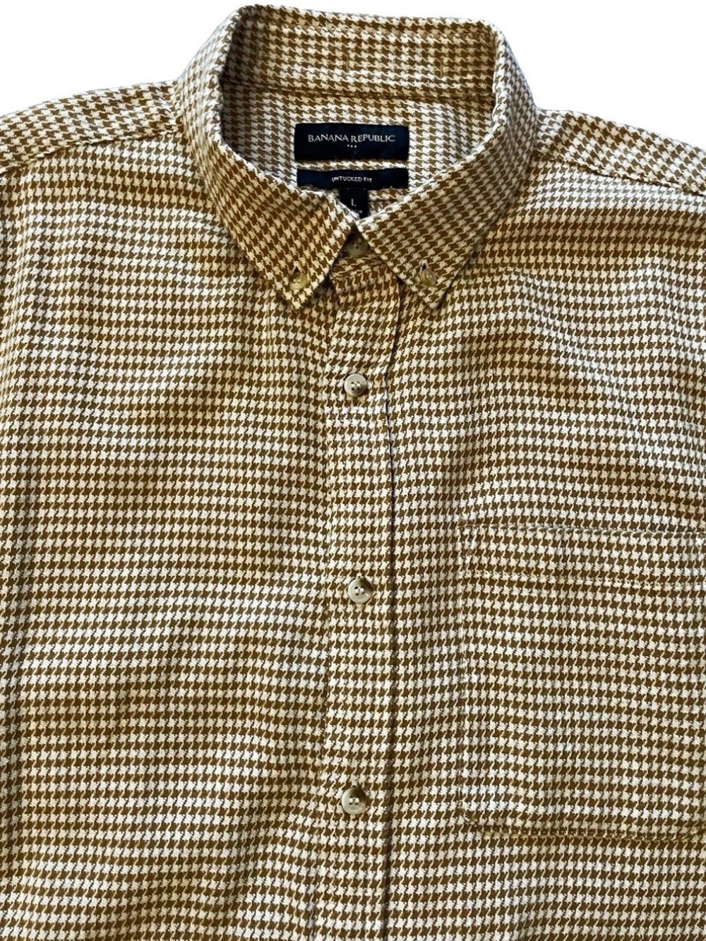 Banana Republic Untucked Fit Houndstooth Patterned Lightweight Flannel Shirt - Picture 1 of 8